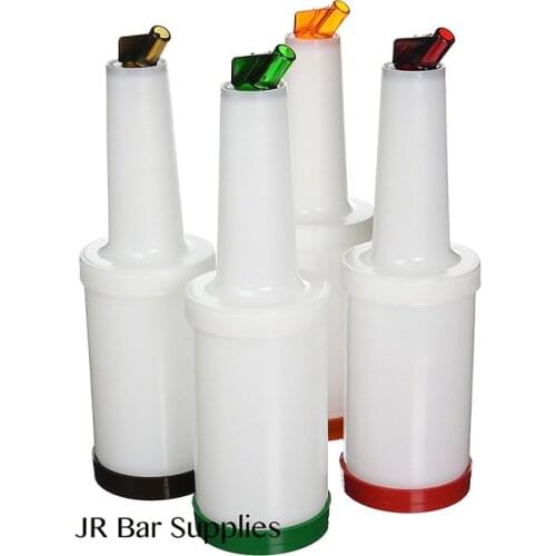 4PCS Bar Fruit Juice Containers Fruit Juice Bottles - Commercial Grade Bar Pourers with Spout and Lid (Set of 4)