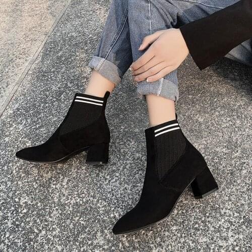 Martin Boots With Ankle Shoes 2019 Autumn And Winter New Thick Female Chelsea British Wind With Wild Ins Net Red Booties