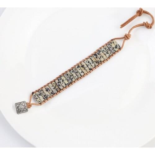 Wholesale Spots Handmade Bracelets Tube Natural Stone Crystal Single Leather Wrap Bracelet Creative Gifts Couples Bracelets
