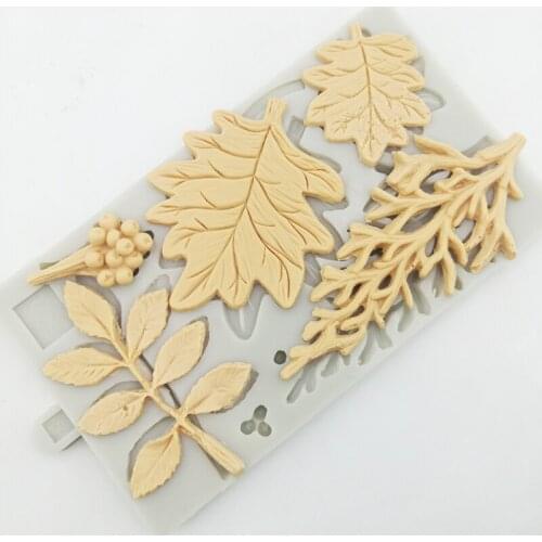 Minsunbak New Branch Maple Leaf And Berry Silicone Fondant Cake Mould Sugarpaste Candy Chocolate Mold DIY Baking Tool