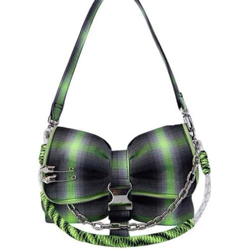 Cotton Tote Bag Women Shopper Bag Luxury Designer Handbag 2021 New Fashion Spice Girl Style Green Plaid Bow Chain Crossbody Bags