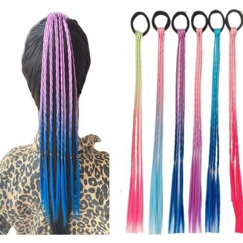 Hair Circle Children Wig Braid Colorful Rope Girls Baby Princess Show Cosplay Long Hair Accessories Party Gift False Ponytail