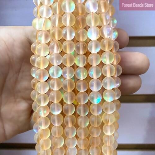 Matte Orange Austria Crystal Glitter Moon Stone Round Beads DIY Bracelet Necklace for Jewelry Making 15" Strand 6 8 10 12MM