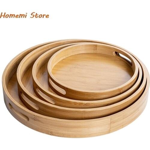 Round Tea Tray Food Serving Plate Wood Snack Deseert Plate Teaboard Tea Food Server Dishes Drink Platter