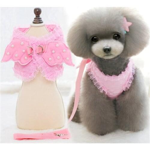 Fashion Cute Cloth Dog Harnesses Lovely Pearl Angel Chest Back Wings for Small Dog with Traction Belt Pet Supplies (pink,white)