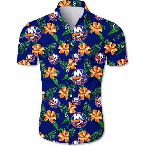 New York mens casual hawaiian shirts Orange flower letter M print 3D Islanders tops