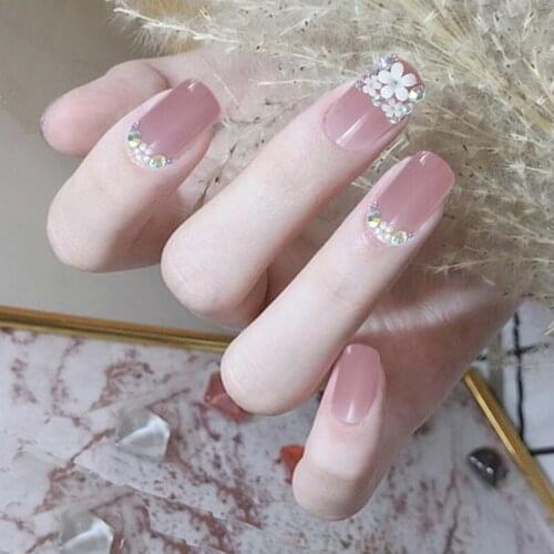 24pcs Flower Nail Patch Glue Type Removable Short Paragraph Fashion Manicure Save Time False Nail Patch Fake Nails