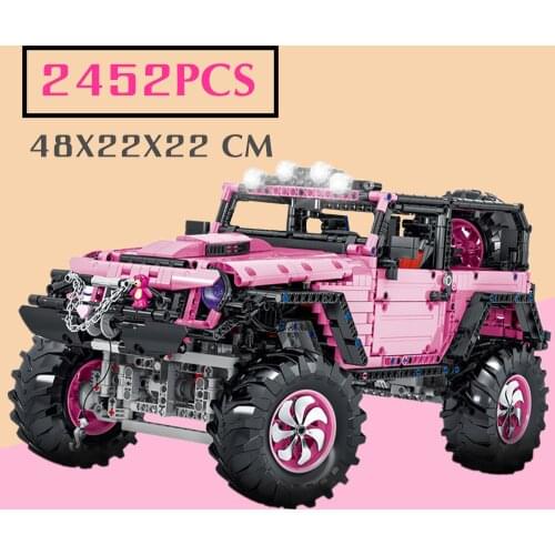New 2452PCS Pink Pick Up Truck Racing Sports Car Technical Building Blocks Bricks Speed Racer Model Children Toy Gifts
