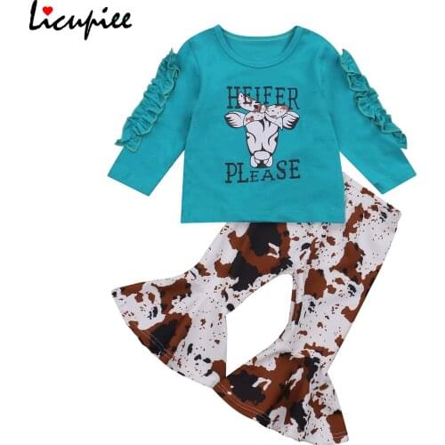 Kids Baby Girls 2-piece Outfit Set Long Sleeve Cartoon Animal Print Top+flared Pants Set 1-5 Years