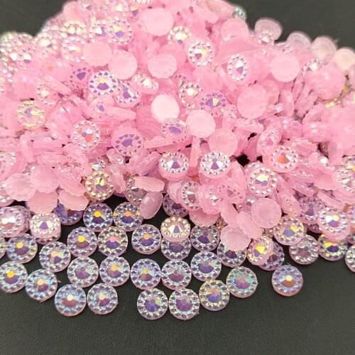 Queenme 4 5 6mm Jelly Pink AB Flatback Round Rhinestone Glittler Resin Strass Stones Stickers Nail Art Decoration