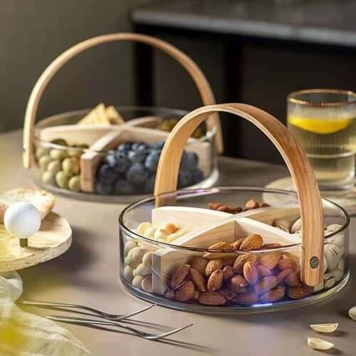 Hand Basket Food Storage Box Glass Clear Container Nordic Style Bread Dried Fruit Snack Plate Home Platter Kitchen Accessories