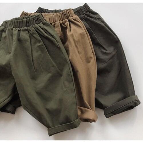 Spring Autumn Korean Style Kids Solid Color Fashion Casual Neutral Pant Korean Style Baby Boys Girls Trousers Elastic Waist