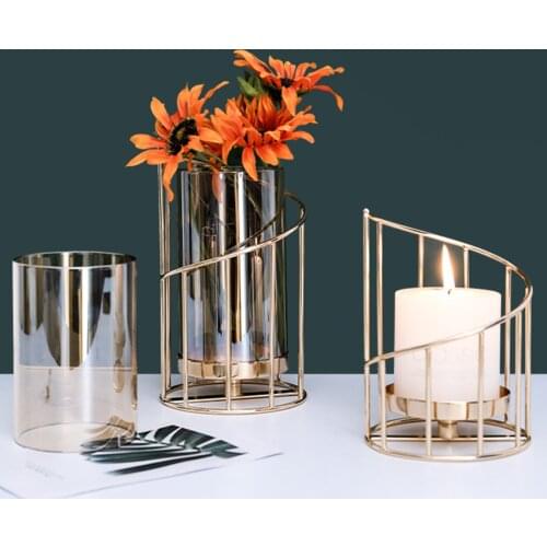 Nordic Romantic Luxury IronCandlestick Decoration Living Room Table Candlelight Dinner Props Use For LED Candle Candlestick Vase