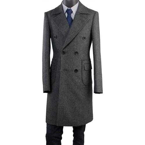 2020 Tweed Topcoat Dark Grey Nailhead Fashion Designed Long Coat Custom Made Warm Double-Breasted Overcoat Stylish Polo Coat