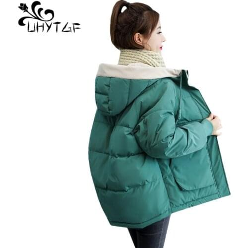 UHYTGF jacket women winter parkas coat hooded cold-proof student short jackets Thicken down jacket slim warm plus size coat 1016