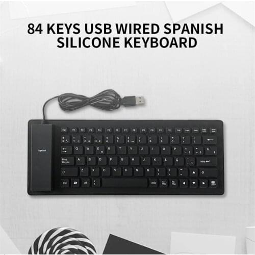 USB Wired Foldable 84 Keys Spanish Silicone Keyboard Waterproof Soft Silicone Rollup Keyboard for PC Desktop Laptop Notebook
