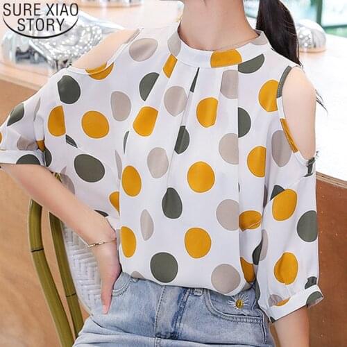 Korean Fashion Lantern Sleeves Vintage Blouses Women Plus Size Summer New Strapless Polka Dot Chiffon Shirts Loose Tops 14504