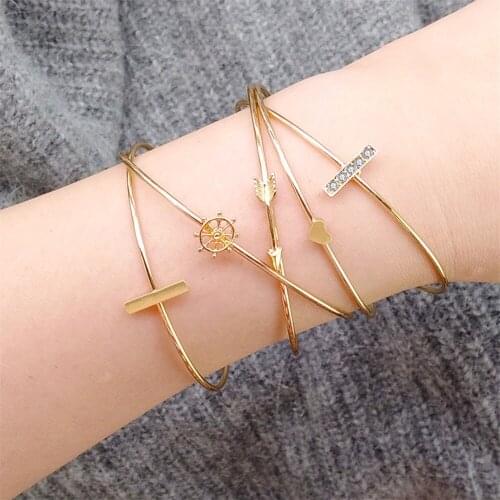 UMKA Bohemian Arrow Knot Cuff Bangle Bracelets Women Girls Rhinestone Crystal Gold Silver Color Bracelets Sets Jewelry Gifts