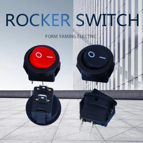 10pcs 15mm Circle ON-OFF Two Positions Below 2 Pins Power Ship Type Black / Red Rocker Switch