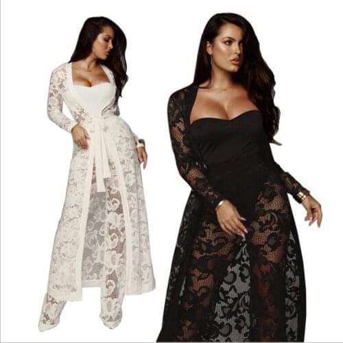 Womens atmosphere sexy autumn lace wide leg pants three-piece casual suit lace sexy pants party wear africa set sleepwear white