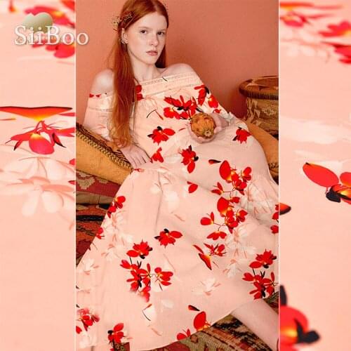 French romantic floral printed 16mm 100% pure silk double georgette fabric for women summer autumn dress blouses telas SP6120