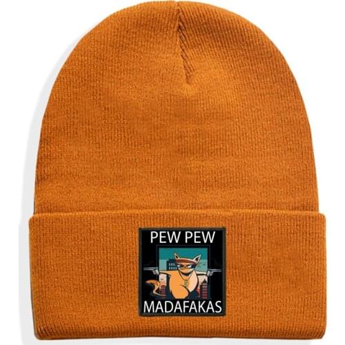 Pew Pew Madafakas print knitted hat women European and American hip-hop beanie hats tide male couple warm hat
