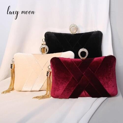 Womens Luxury Bags Retro Velvet Evening Bags Female Small Handbag Fashion Woven Designer Tassel Party Clutch Wedding Trend Z185