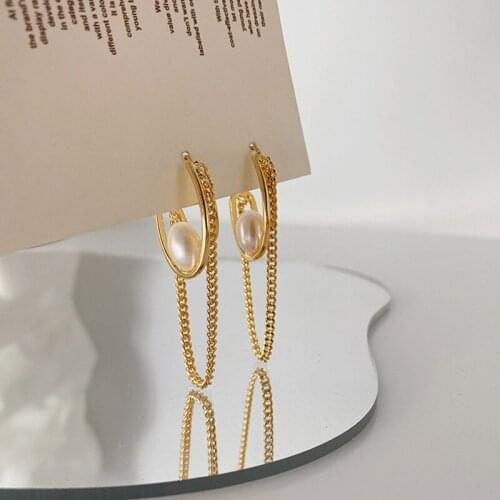 TARCLIY Double-Layer U-Shaped Geometric Metal Chain Tassel Long Earring Simple Elegant Pearl Earring Women Fashion Jewelry