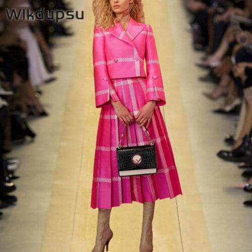 2021 New Arrival Autumn Winter Skirt Suits Women Blazer Suit Jacket Tops Pleated Skirt High Quality Runway Designer 2 Piece Sets
