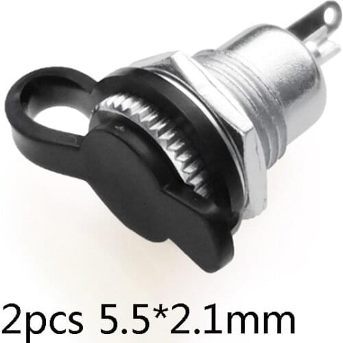 2pcs 5.5mm x 2.1mm DC Power Jack Socket Female Panel Mount Connector Metal Mount Interface Plug Wire Terminals With dust cap