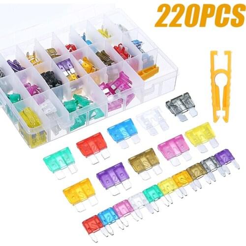 220pcs/set 2A-35A Mini Standard Car Blade Fuses Assortment Car Motorcycle Boat Truck Fuse Set Blade Fuse Kit with Clip
