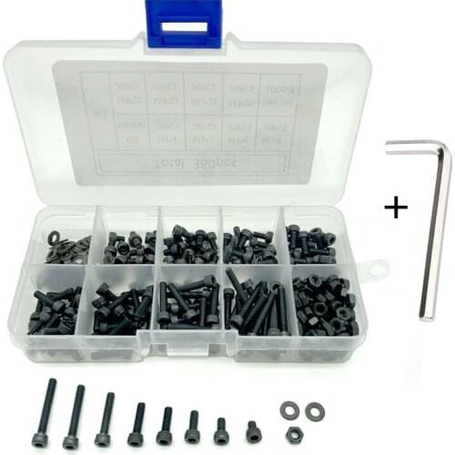360pcs/box M2 M2.5 M3 Screw kits Hex socket head cap screw DIN912 Black steel Hexagon Cylinder Bolt Kits