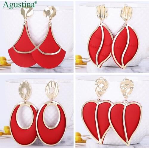 Agustina red earrings fashion jewelry metal drop earrings for women long earrings dangle geometry earring boho kpop wholesale cc