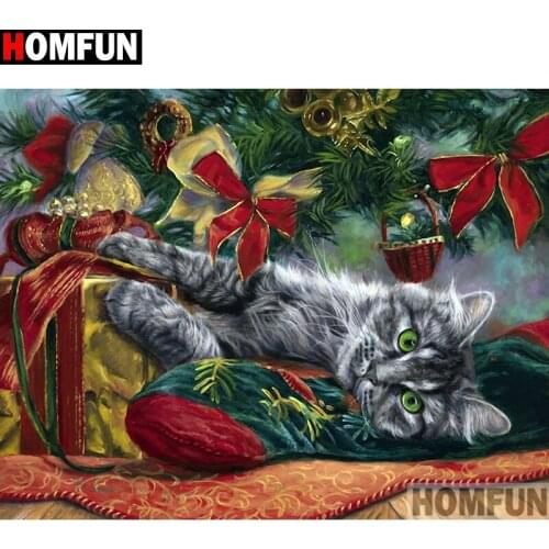 HOMFUN Full Square/Round Drill 5D DIY Diamond Painting "Animal cat" 3D Embroidery Cross Stitch 5D Home Decor A13344