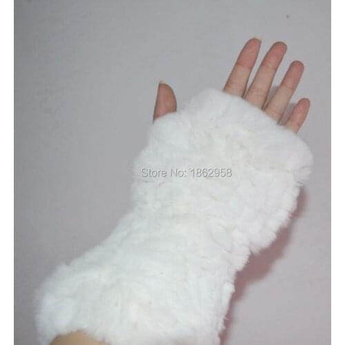 Free Shipping SJ065 Hand Knitted Elastic Genuine Women Soft Fluffy Rex Rabbit Fur Gloves