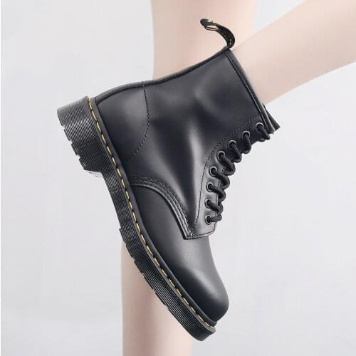 35 45 Martin Boots Women Genuine Leather Winter Ankle Short Boots Lace Up WIth Zipper Woman Shoes Biker Boots Botas Femininas