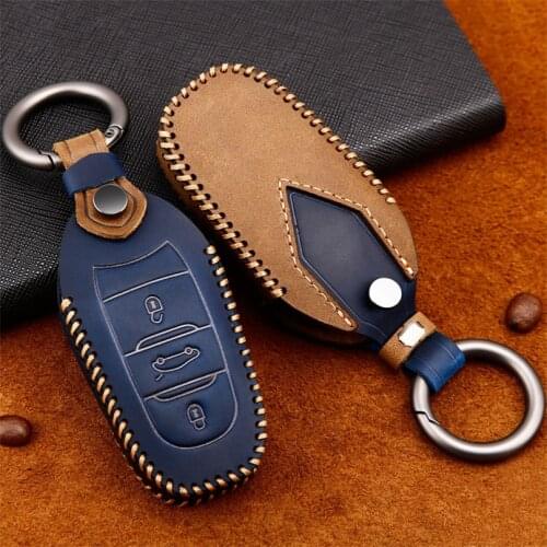 Genuine Leather Handmade Car Key Cover key Case For Peugeot 208 308 508 for Citroen C4 Picasso DS3 DS4 DS5 DS6 Remote Key Shell