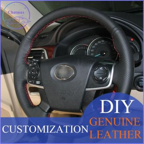 For Toyota Camry 2012-2015 Car Hand-stitched Black Leather Steering Wheel Cover anti-slip design all season