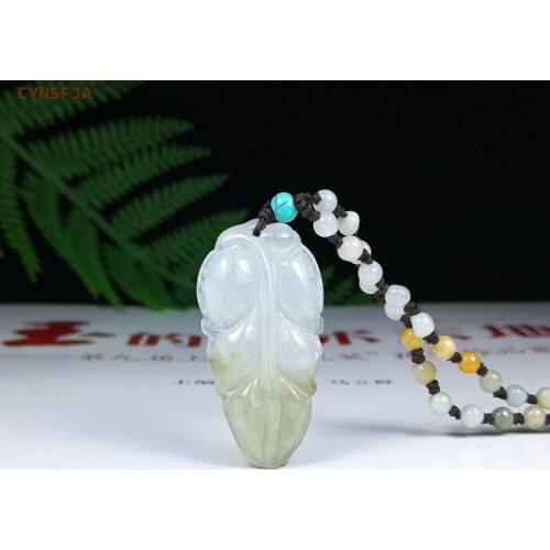 CYNSFJA Real Certified Natural A Grade Burmese Jadeite Amulet Leaf Jade Pendant High Quality Ice Green Hand Carved Best Gifts