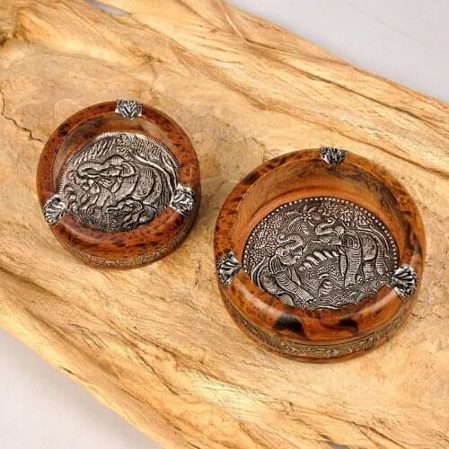 Tin Piece wooden ashtray home furnishings leopard pattern round ashtray