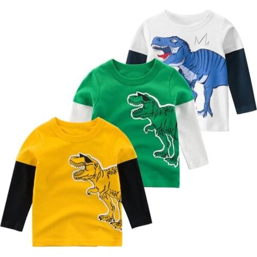 Yocute Spring Autumn Childrens Clothes Boys Cotton Long Sleeve T-shirt Fashion Style Dinosaur Cartoons Design Toddler Boy Top