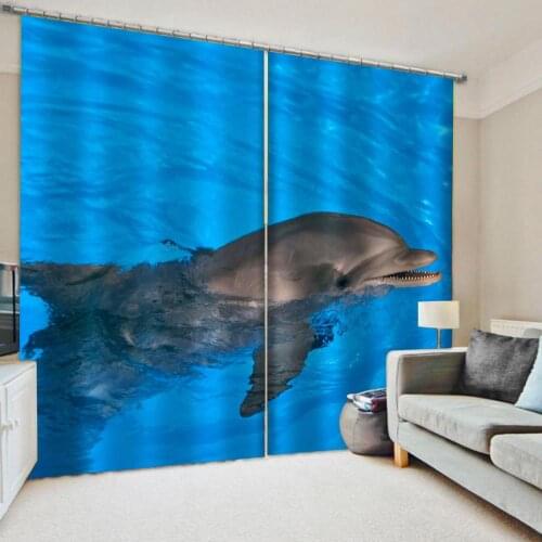 Photo blue curtains ocean dolphin print Blackout Living Room Bedroom Drapes Customized Size