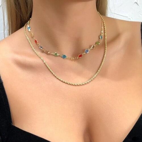 Hot Sale Korean Clavicle Chains Jewelry Gold Double-Layer Choker Statement Necklaces for Women Rhinestione Bead Collar Necklace