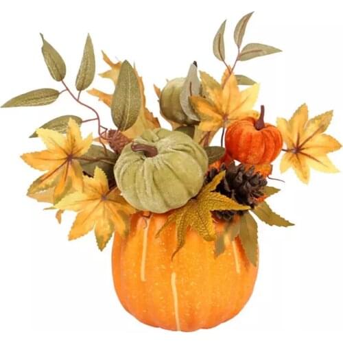 Thanksgiving Potted Artificial Flowers Bouquet Fake Maple Pumpkin In Pots Faux Flowers For Home Decoration Desktop Decor 2 Types