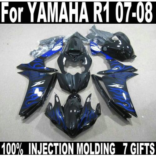 Motorcycle fairing kit for Yamaha injection molding YZF R1 07 08 blue black fairings set YZFR1 2007 2008 BD29