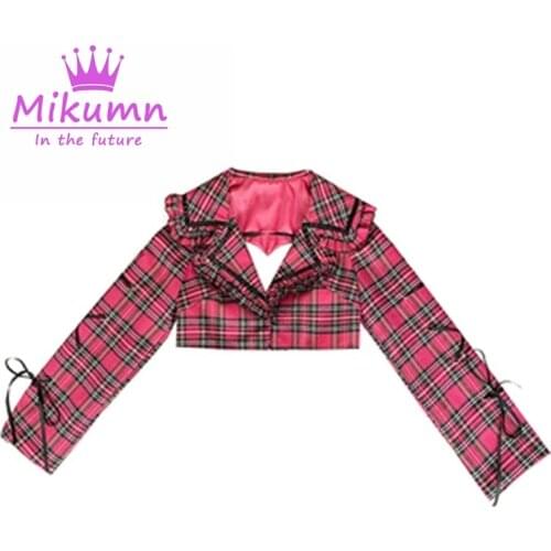 New Arrival Fashion Women Plaid Jacket Harajuku Girls Sweet Love Hollow Out Lace-Up Short Coats Female Outwear Punk Streetwear