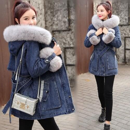 Winter New Women lamb cashmere Thick Denim Jacket Loose Warm Coat Casual Korean Hooded Female Jean Outerwear Tops 2020