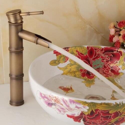 Brass retro basin faucet+ Free tube , Bathroom bamboo straight hot and cold water mixing basin faucet plumbing hardware