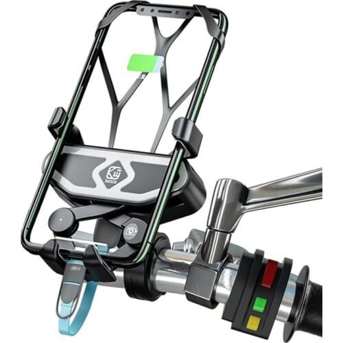 Motorcycle Phone Mount Holder with USB Charger Port Universal Rear Mirror Handlebar Cradle Holder for 4-7inch Smartphone