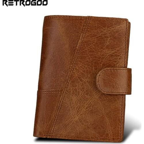 RETROGOO Mens Short Wallet Genuine Leather Clutch Wallets Purse Coin Pocket Multi Card Holder Male Cowhide Purse Male Money Bag